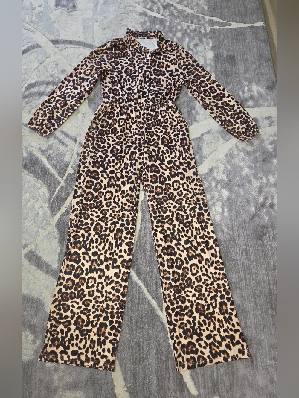 CBR Leopard Print Long Sleeve Jumpsuit - Beige & Black